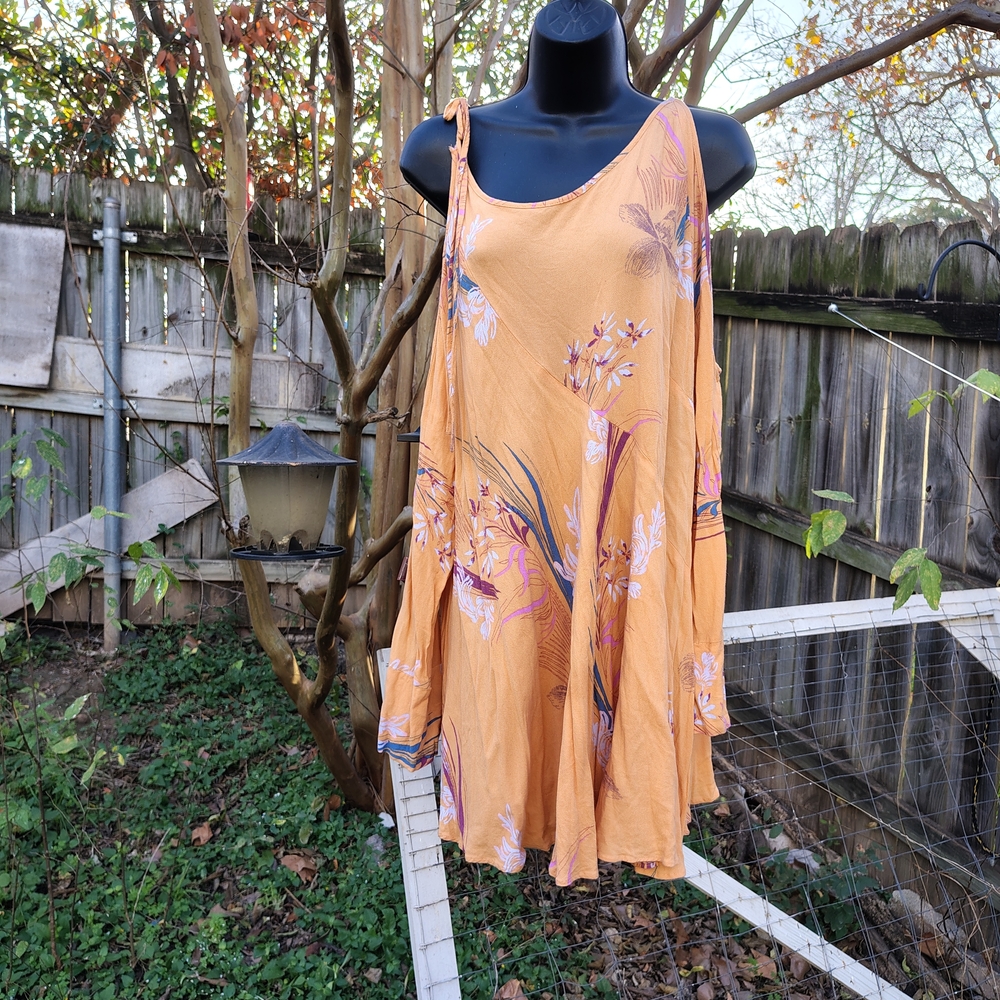 Free People Off The Shoulder Floral Orange Sleeveless Tunic